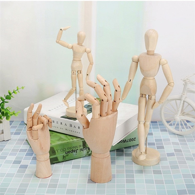 Wooden Hand Wooden Model Figurines Rotatable Home Decor